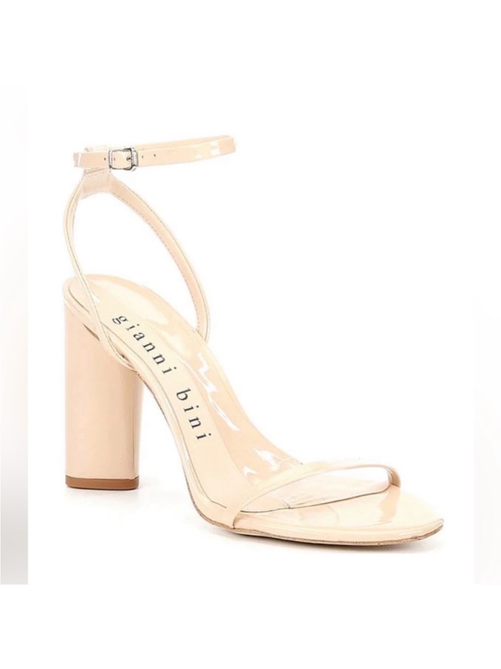 Gianni Bini Kenzie Blush Nude Patent Ankle-Strap Block Heel Sandal, size 8M